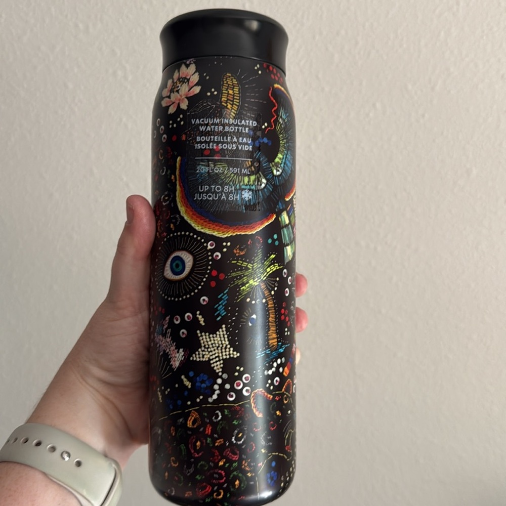 Farm Rio + Starbucks Black Water Bottle Vacuum Insulated 20 oz NWT - Picture 2 of 6